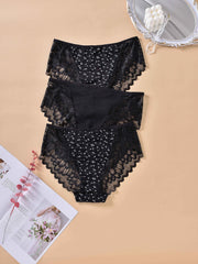 3 Pack Plus Size Lace Trim Briefs Set Dandelion Print High Stretch Underwear