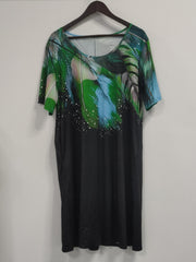 Leaf Print Short Sleeve Casual Dress With Pockets