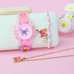 Girls' Glowing LED Night Light Watch & Jewelry Set Pastel Pink