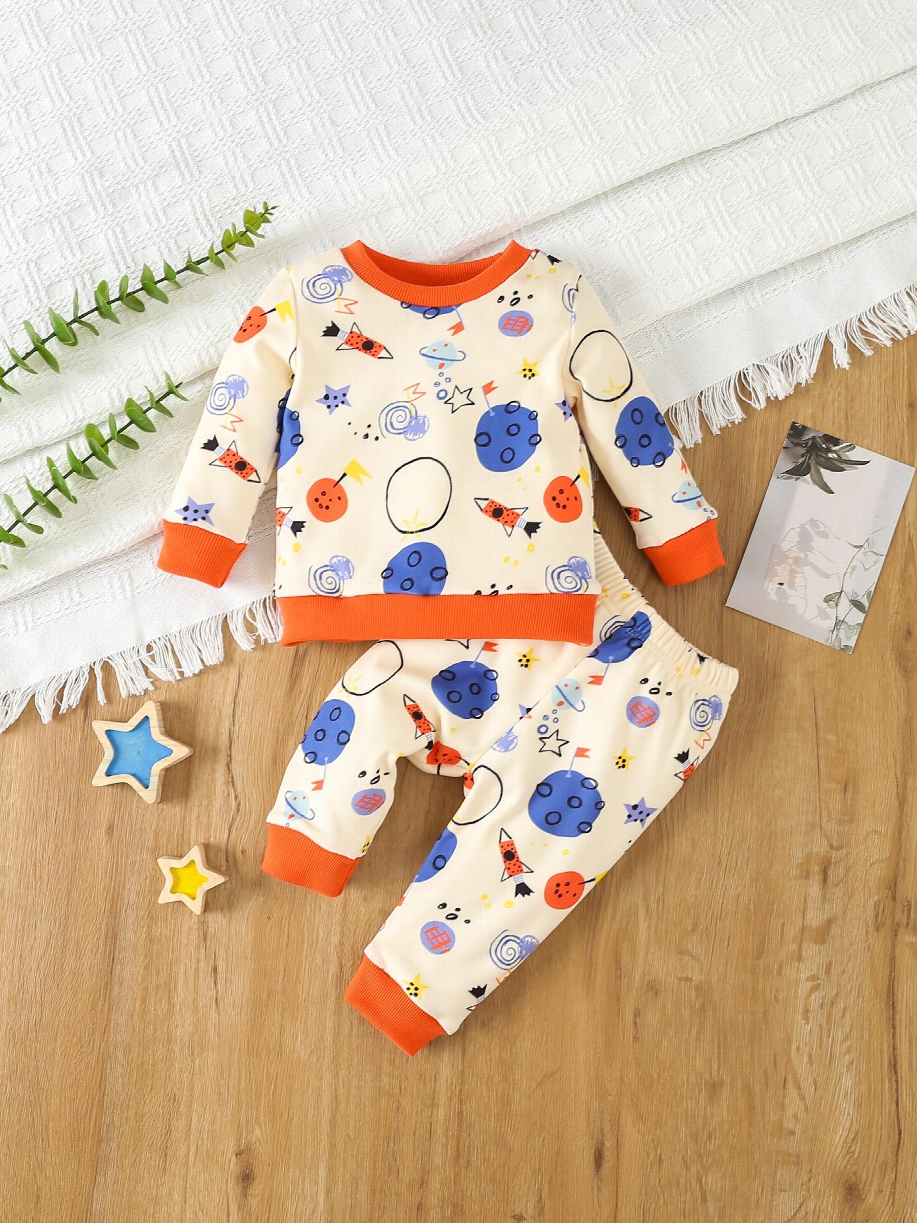 Baby Boy Cartoon Graphic Pullover Top Pants Set Pajama Set