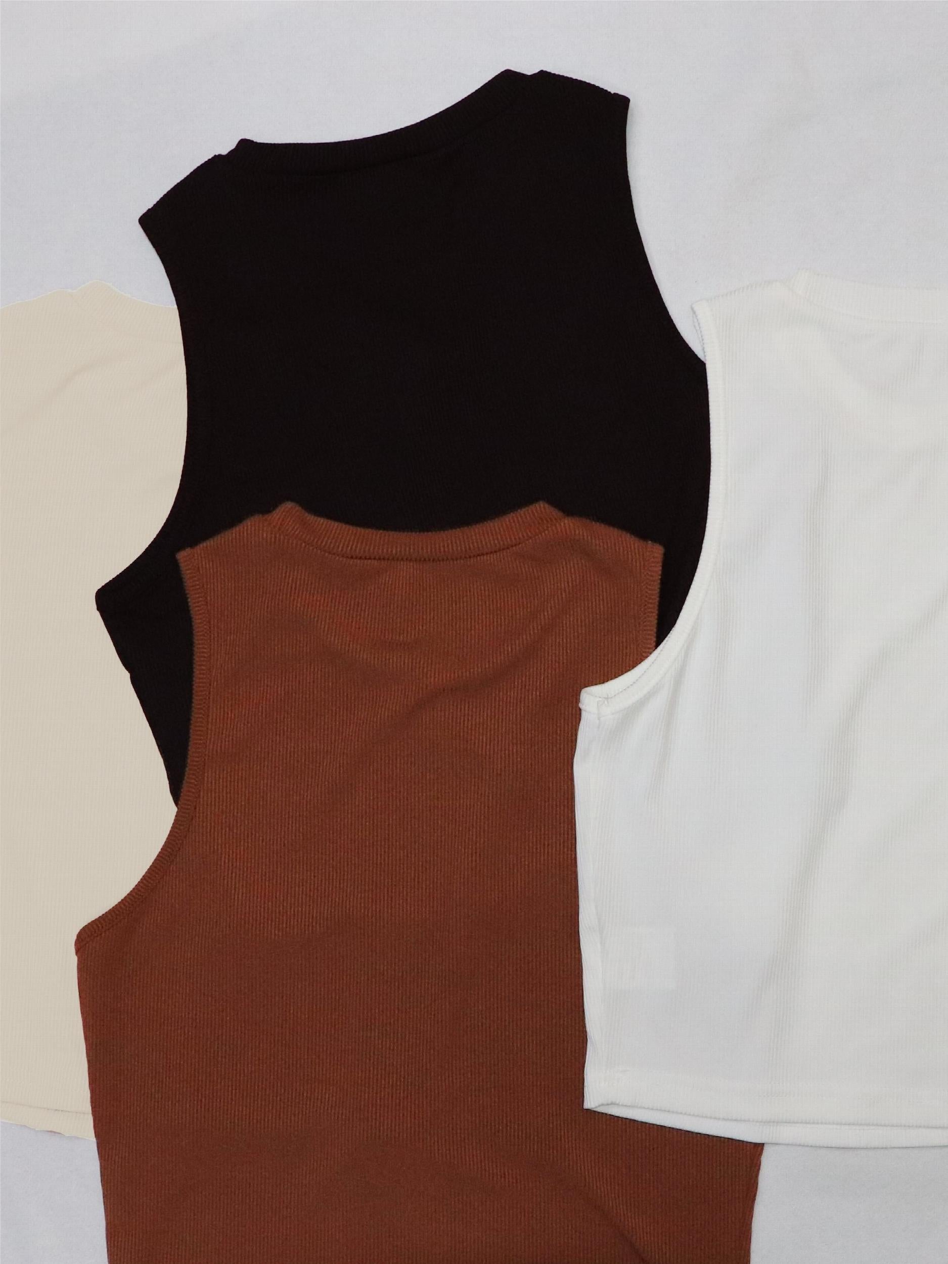 4 Pack Ribbed Tank Tops Mock Neck Sleeveless Summer Casual Women's Clothing