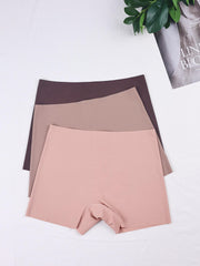 3pcs Seamless Solid Boyshort Panties Soft & Comfortable Stretch
