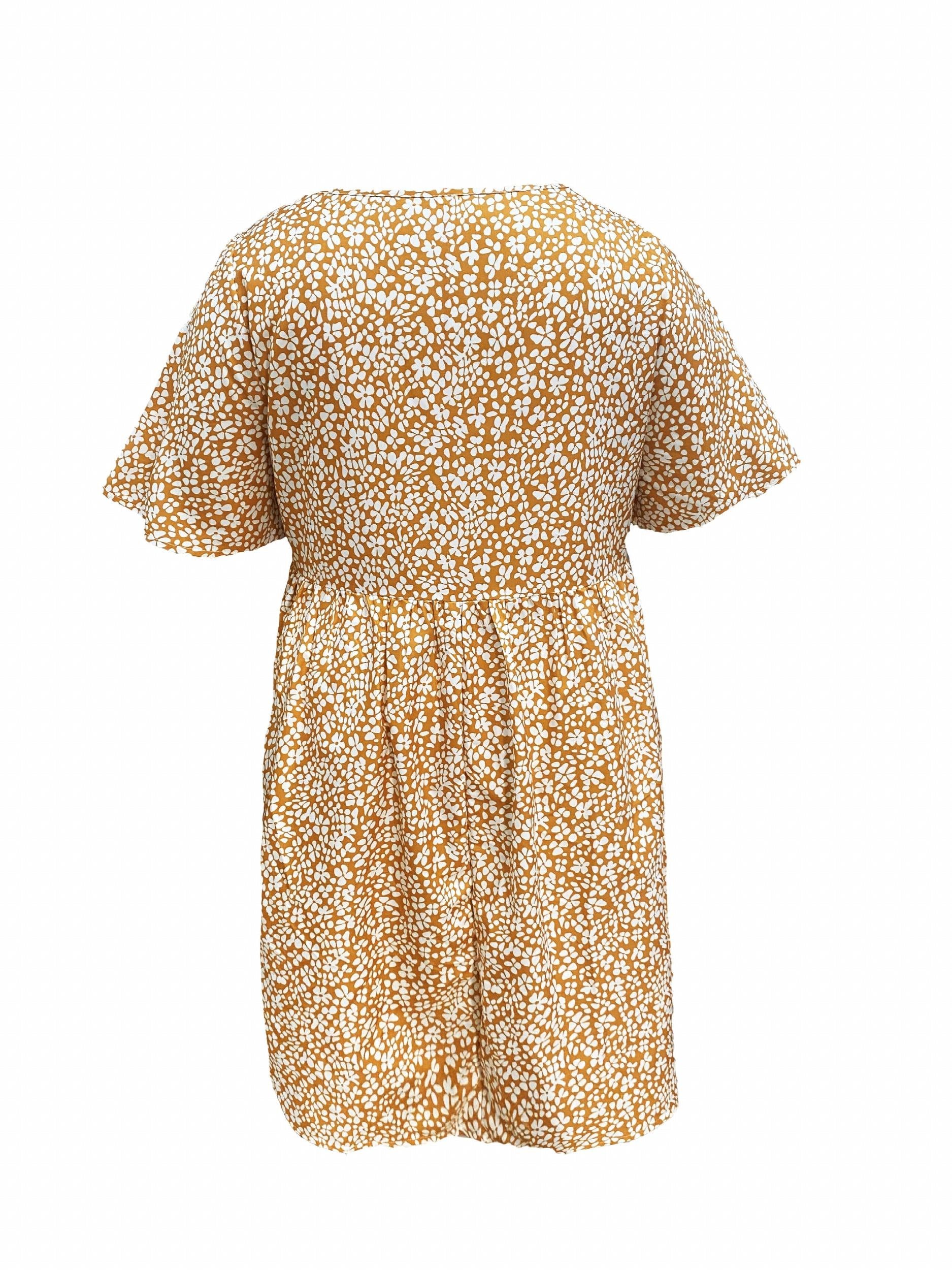 Plus Size Casual Dress with Allover Print & Short Sleeve