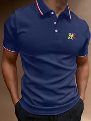 Men's Vintage Cartoon Print Polo Shirt Casual Lapel Button Up Polo Shirt