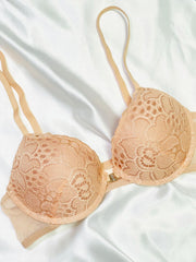 3pcs Lace Plunge Push Up Bras Front Buckle Women's Lingerie