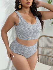 Retro Tankini Set Women's Plus Textured Tank Top & Panty Swimsuit