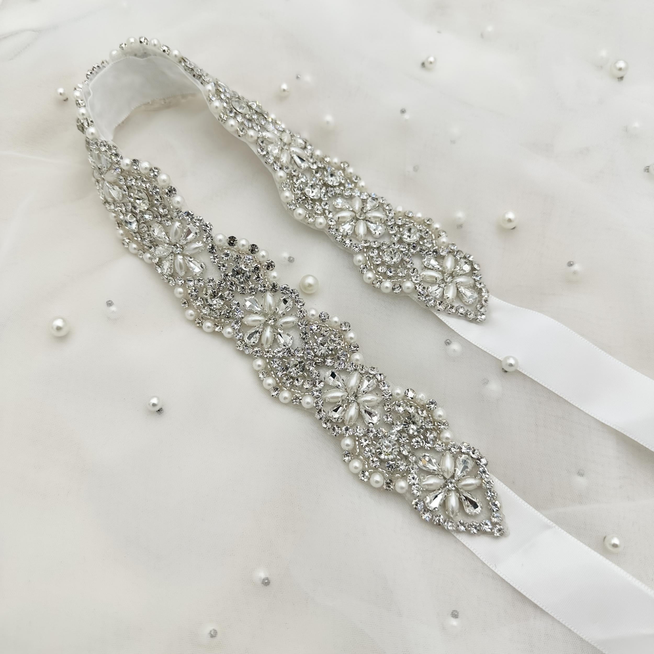 Handcrafted Golden Bridal Sash with Glass Beads & Rhjsonestones