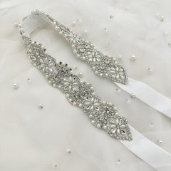 Handcrafted Golden Bridal Sash with Glass Beads & Rhjsonestones