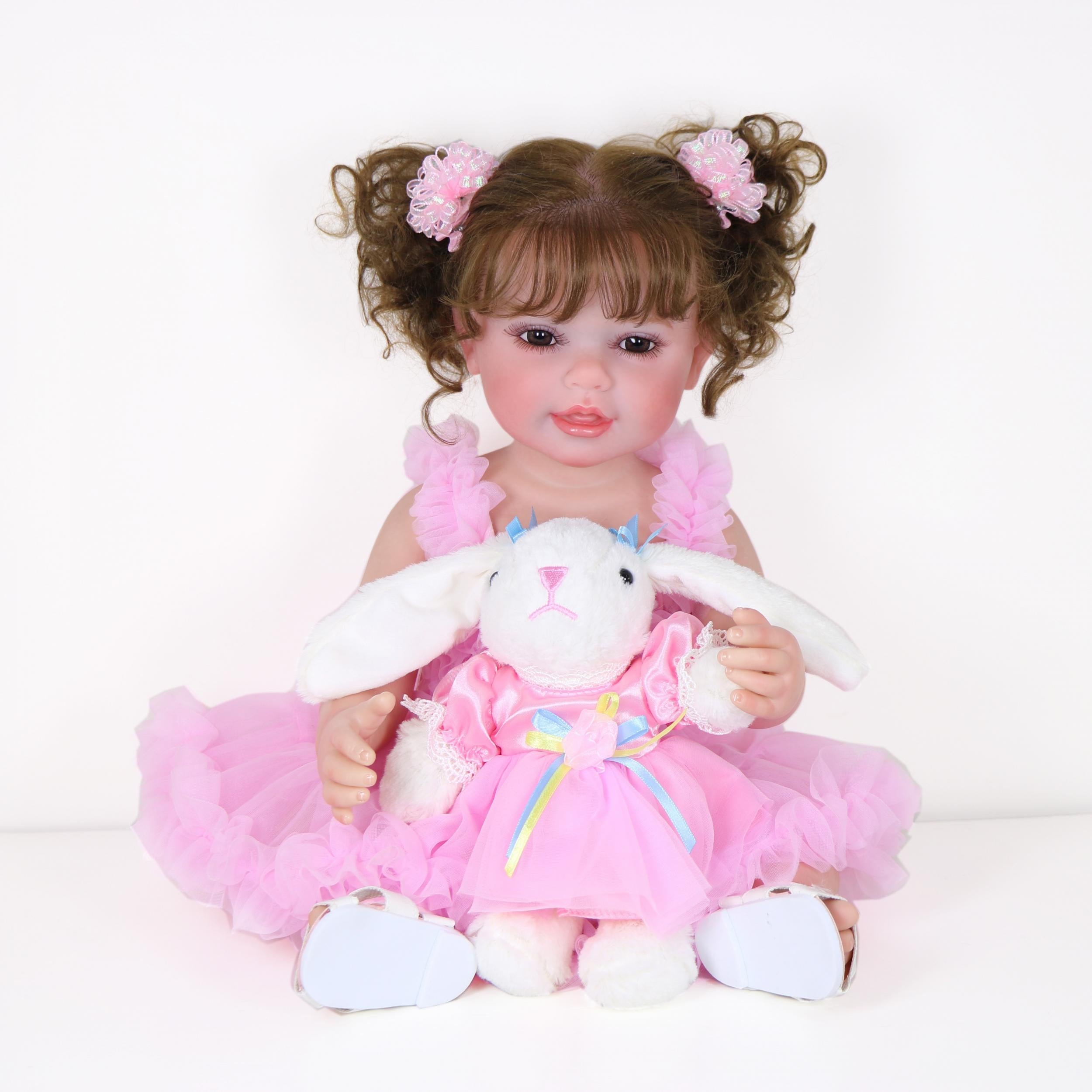 22 Inch Reborn Doll with Rooted Hair and Bunny