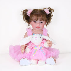 22 Inch Reborn Doll with Rooted Hair and Bunny