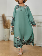 Boho Dress Floral Print Long Sleeve Loose Fit Maxi Dress