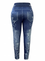 Women's Plus Size Casual Floral & Denim Print Leggings