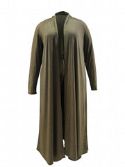 Solid Ribbed Cardigan & Drawstring Pants Set