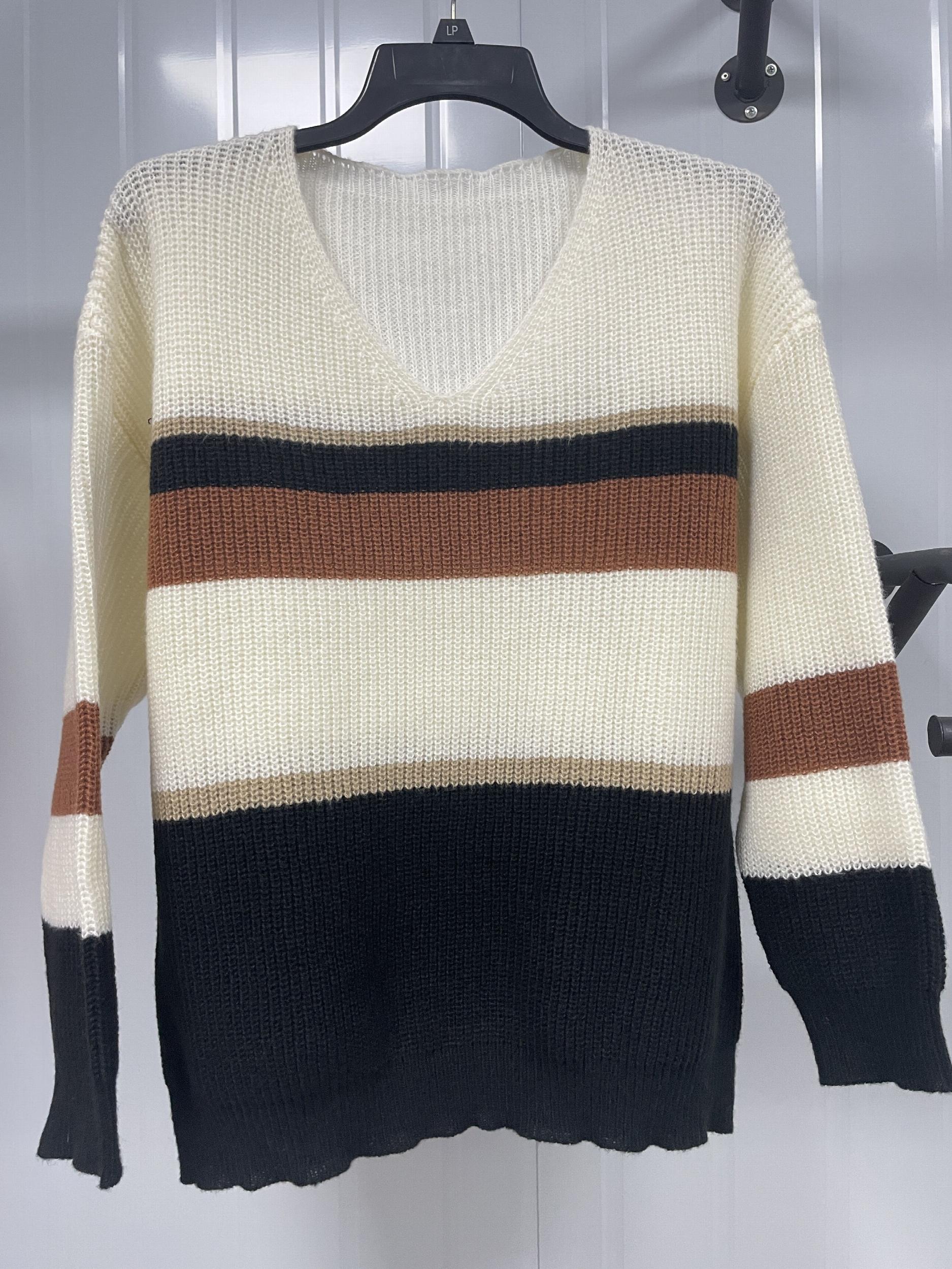 Striped Long Sleeve V Neck Sweater