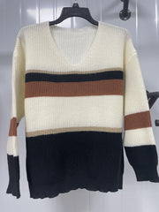 Striped Long Sleeve V Neck Sweater