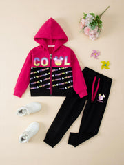 Girl's POWER GIRL Zip Hoodie & Sweatpants Set for Spring/Fall