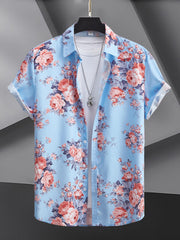 Men's Floral Print Short Sleeve Button Up Shirt