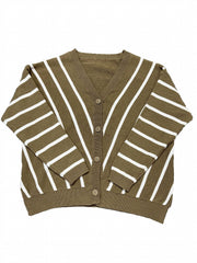 Stripe Print Button Up V Neck Cardigan