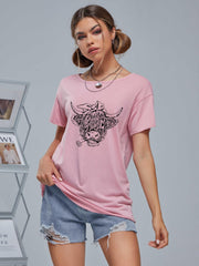 Women's Cattle Graphic Short Sleeved Sports T-shirt