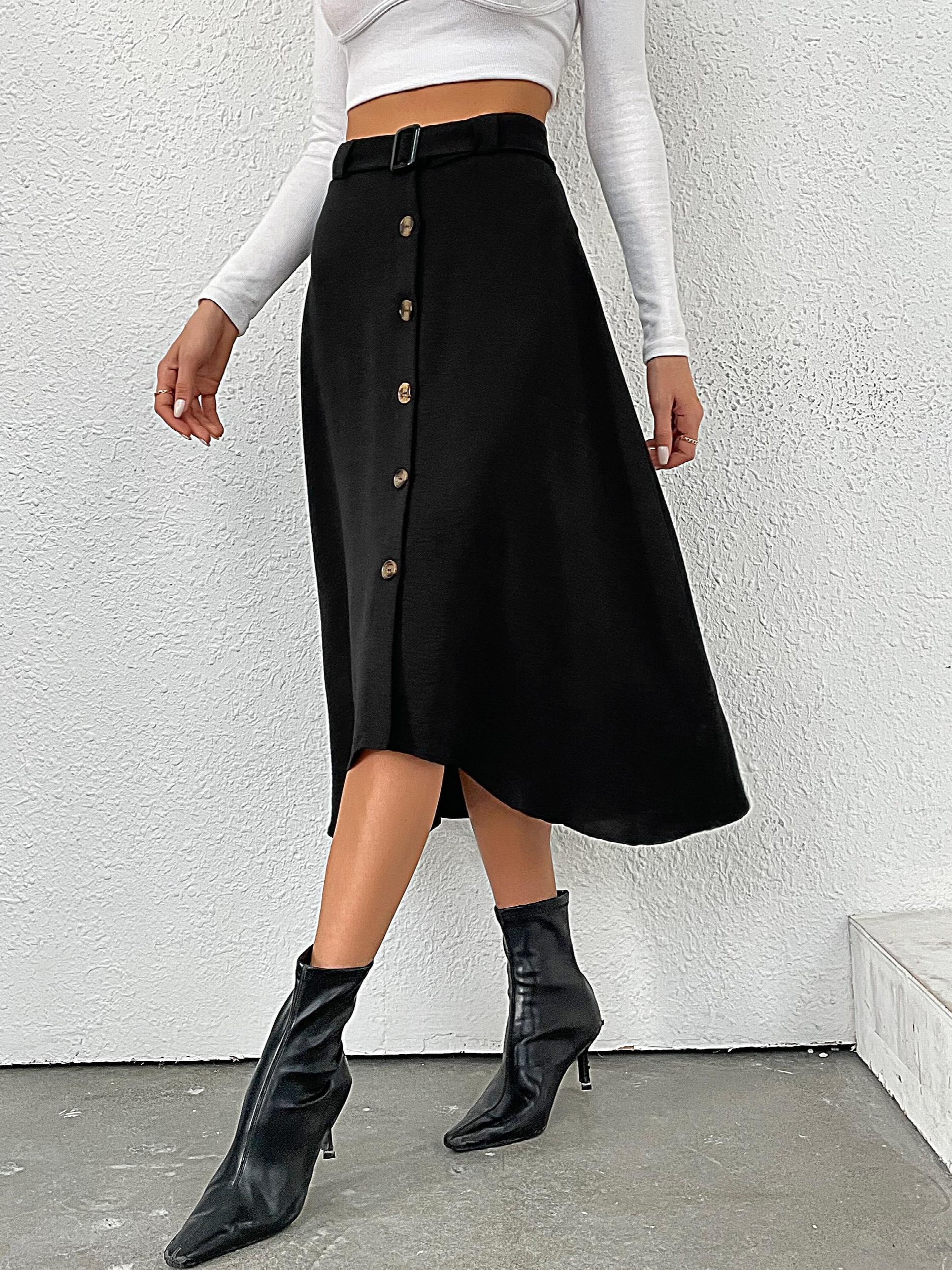Women's Button Front Belted Skirt