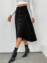 Women's Button Front Belted Skirt