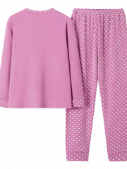Heart Pattern Pajamas Long Sleeve Top & Pants Women's Loungewear
