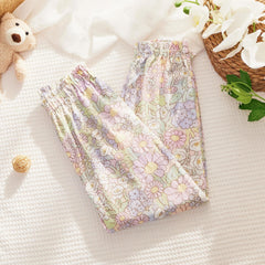 Tulip Floral Print Jogger For Girls Elastic Waist Casual Sweatpants