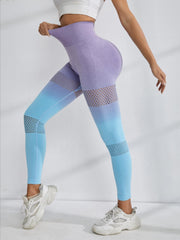 Gradient Stretch Yoga Tummy Control Leggings High Waist Hollow Out Sports Tight