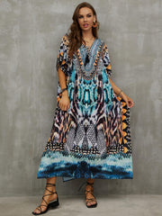 Boho Cover Up Dress Women's Plus Animal Skin Print Tassel Decor