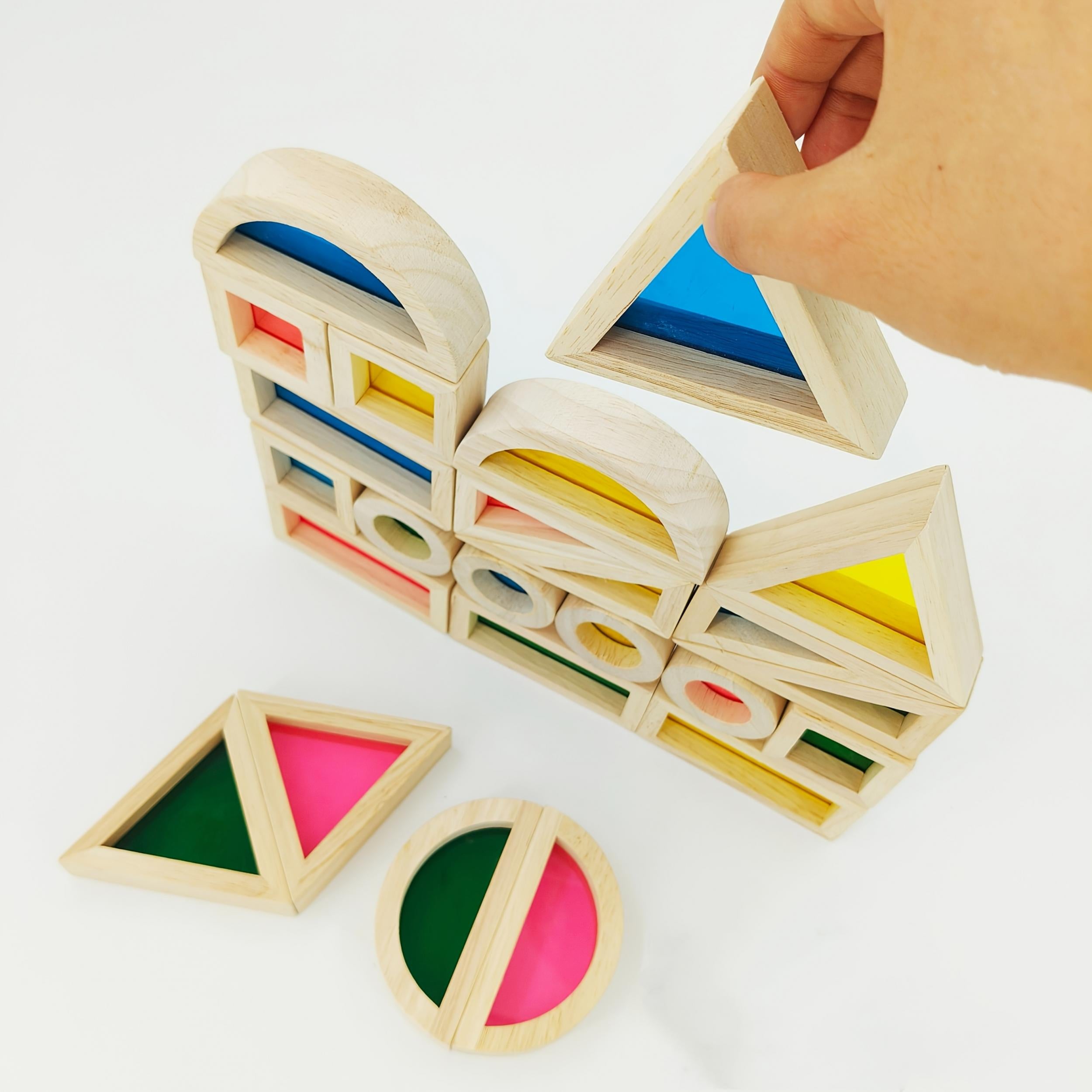 Colorful Wooden Rainbow Building Blocks Educational Puzzle Toy