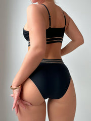 Mesh Contrast Band 2 Piece Bikini High Waist Swimsuit