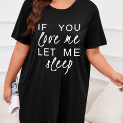 Casual Nightdress Women's Plus Letter Print Short Sleeve Tee Sleep Dre