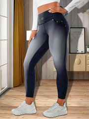 Faux Denim Print Yoga Leggings High Waist Butt Lifting Tummy Control