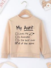 Girls Auntie Sweatshirt Letter Print Crew Neck Tops Casual Long Sleeve Pullovers