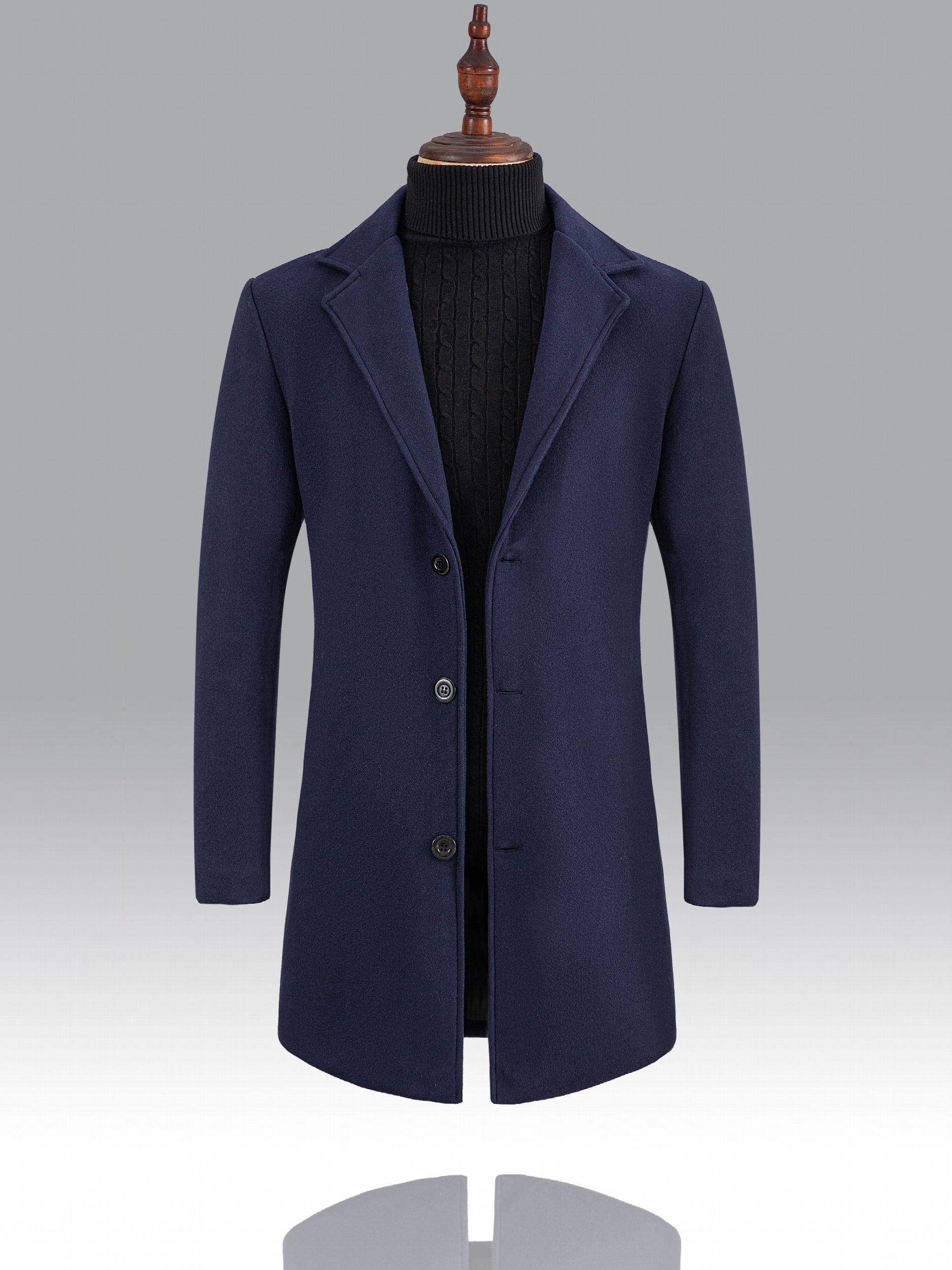 Men's Mid Length Button Up Lapel Coat For Fall Winter Business