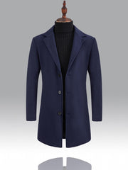 Men's Mid Length Button Up Lapel Coat For Fall Winter Business