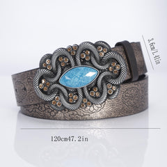 Retro Men's Turquoise Inlaid Rhinestone Wide Leather Belt