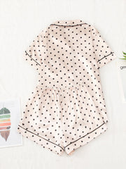 Polka Dot Satin Pajama Set Short Sleeve Top & Bow Shorts