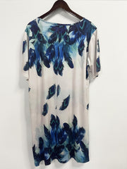 Feather Print Plus Size Dress with Pockets
