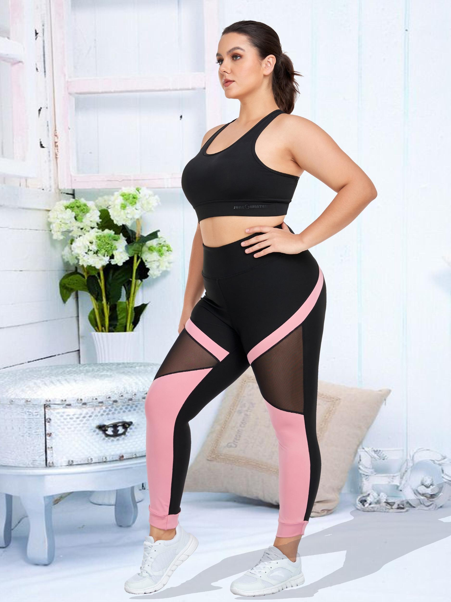 Colorblock Insert Mesh Yoga Leggings with Wide Waistband