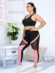 Colorblock Insert Mesh Yoga Leggings with Wide Waistband