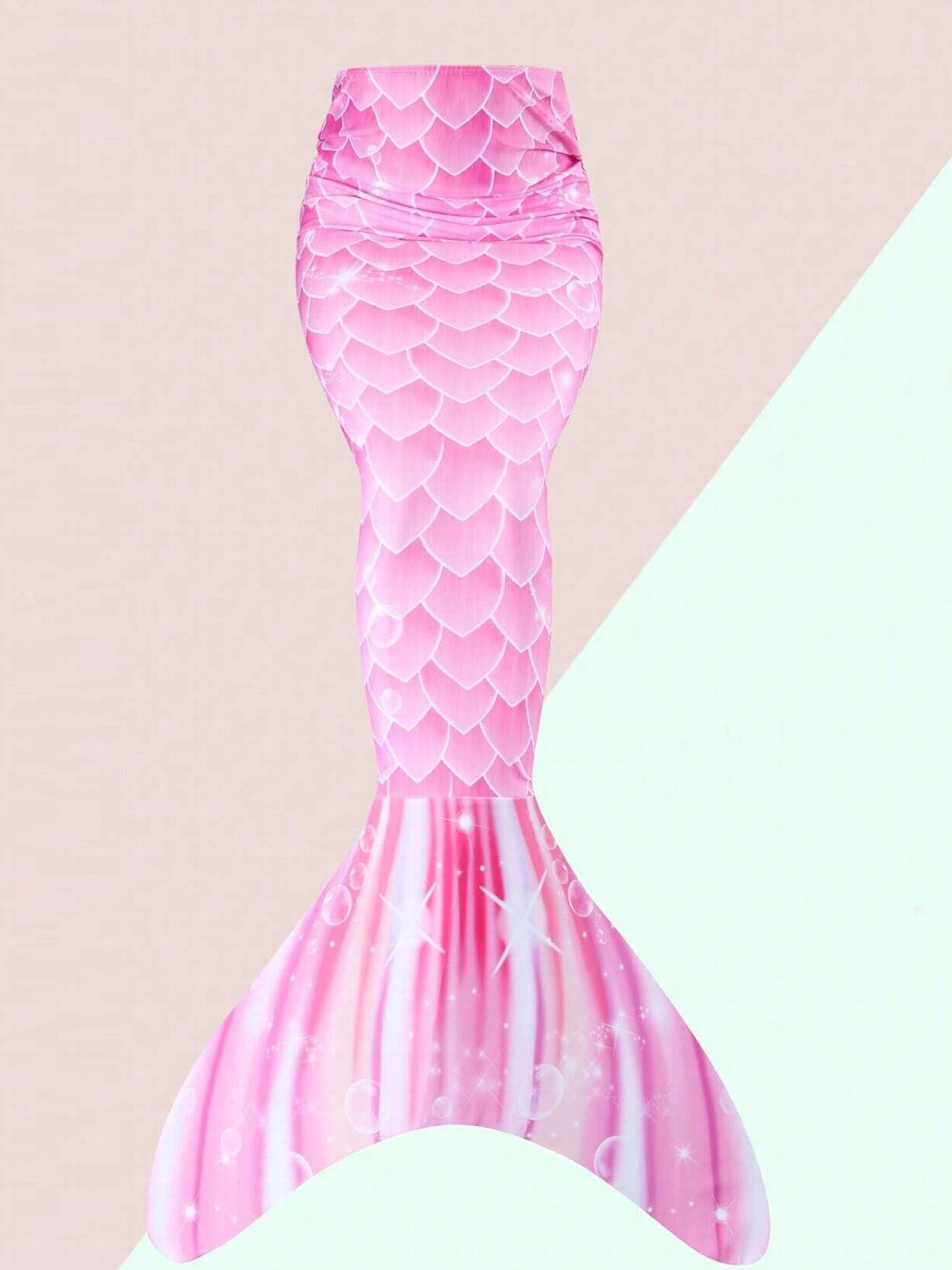 Girl's Mermaid Tail Swimsuit Tie Dye Fish Scale Pattern