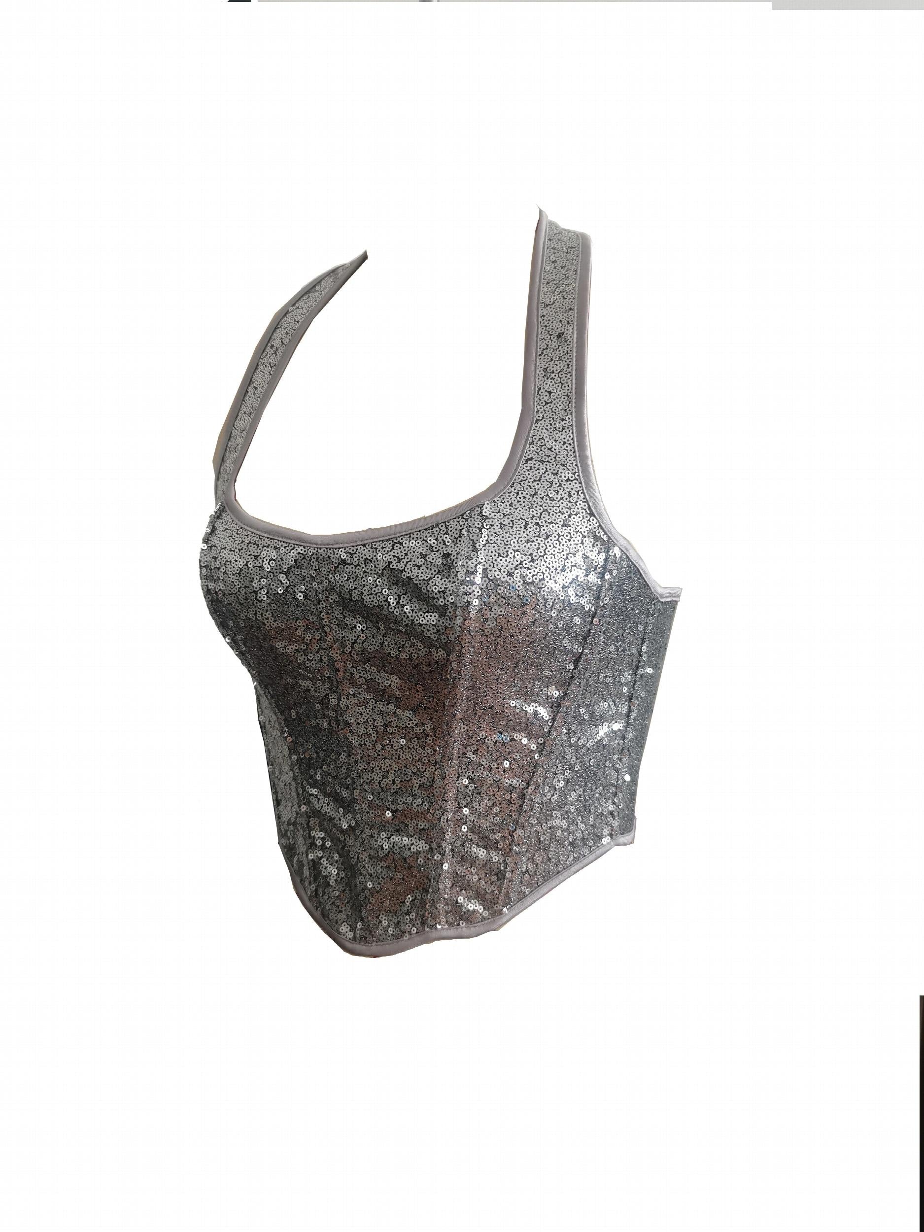 Sequin Shaping Halter Top Tummy Control Backless