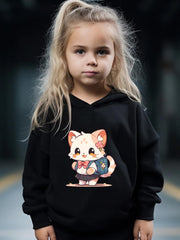 Girls Cat Graphic 2pcs Set Activewear for Spring Fall Sports
