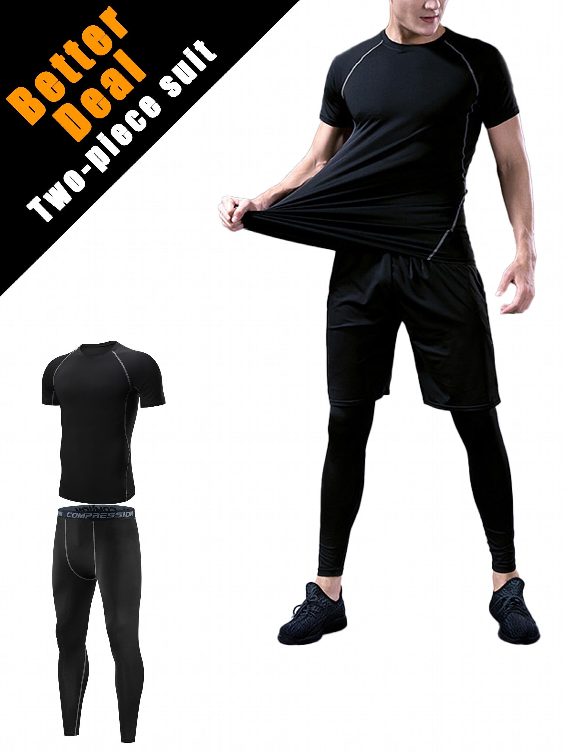 Men's Compression Athletic Tracksuit Short Sleeve Jersey And Leggings