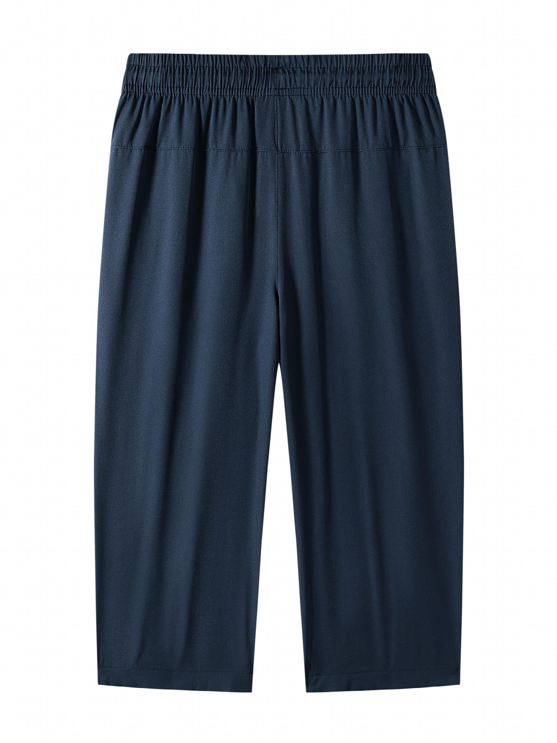 Men's Cropped Pants w/ Zipper Pocket & Elastic Waist Drawstring