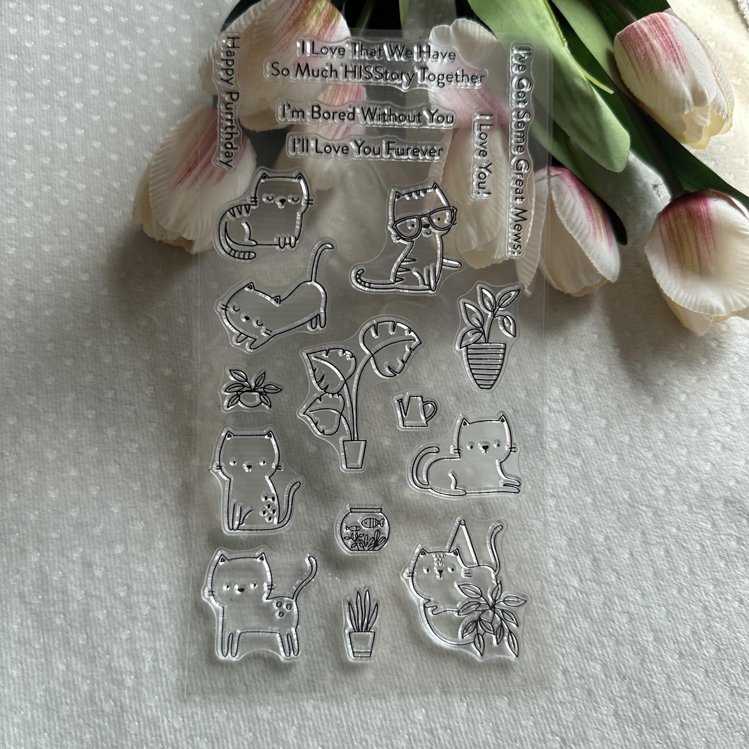 Animal Stamp Cat Background Birthday Card Silicone Stamp DIY Scrapbooking
