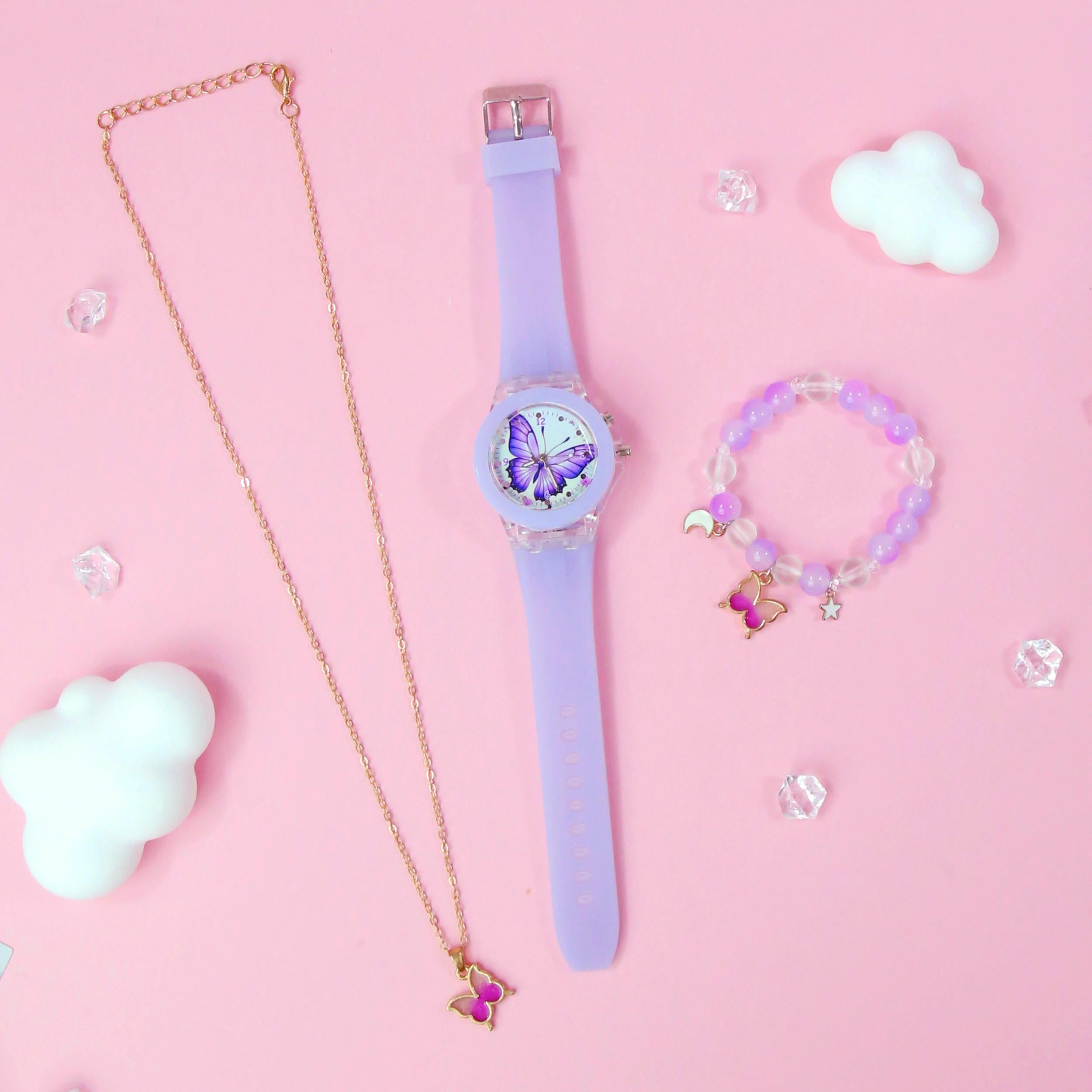 3pcs Girls' Quartz Watch Bracelet Set and Sweet Style from Europe and America
