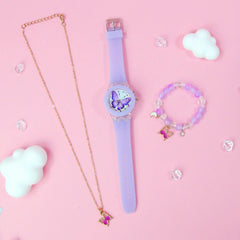 3pcs Girls' Quartz Watch Bracelet Set and Sweet Style from Europe and America