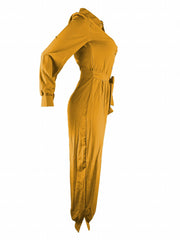 Solid Button Front Jumpsuit Long Sleeve Collared Women's Clothing
